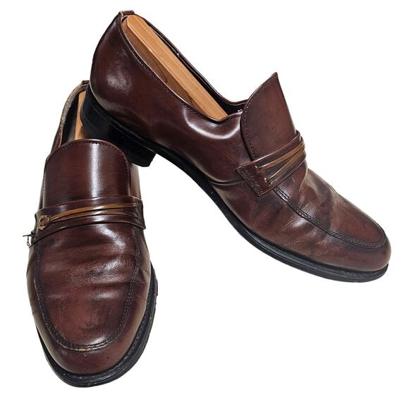 Vintage 90s Leather Penny Loafers Dress Shoes Burgundy Mens 9.5D Workwear Preppy - Picture 1 of 7